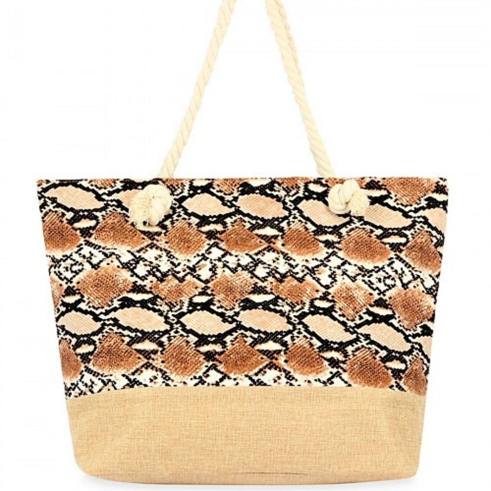 Snake Skin Pattern Print Zipper Tote Bag